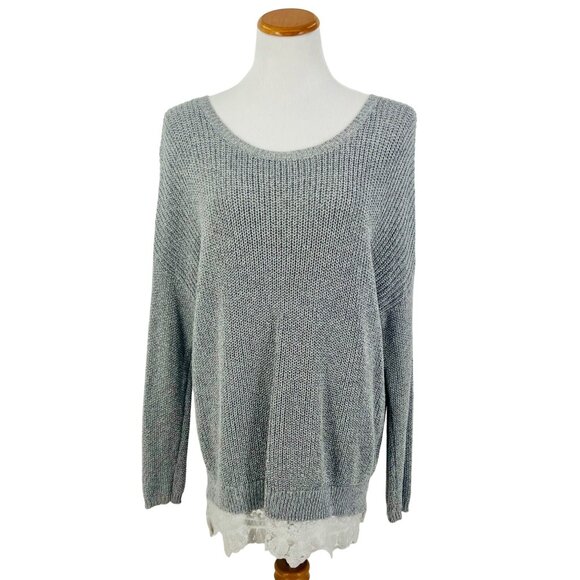Urban Outfitters x Pins & Needles Gray Lace Trim Relaxed Knit Pullover Sweater - Picture 2 of 12